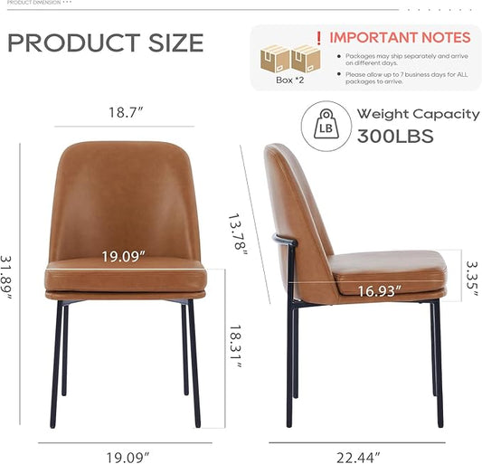 COLAMY Modern Dining Chairs Set of 4, Faux Leather Upholstered Dining Room Chairs Kitchen Chairs Dinner Chair with Curved Back and Metal Legs, Brown