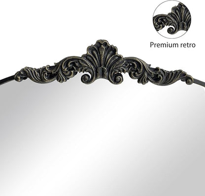 WAMIRRO Arched Mirror,Black Traditional Vintage Ornate Baroque Mirrors,Antique Brass Mirrors for Entryway/Fireplace/Living Room/Hallway/Bathroom.24“X36“ Black