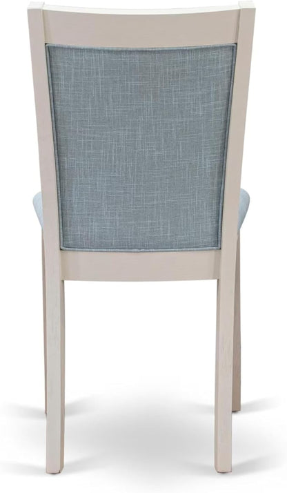 East West Furniture V097MZ015-7 7 Piece Dining Room Table Set Consist of a Rectangle Dining Table with V-Legs and 6 Baby Blue Linen Fabric Upholstered Chairs, 40x72 Inch, Multi-Color