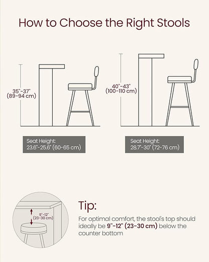VASAGLE Bar Stools Set of 2, Bar Height Stools with Rattan Back and Metal Legs, 30.1-Inch Tall Counter Chairs, Modern Leather Upholstered Barstools for Kitchen Island Dining Room, Ink Black