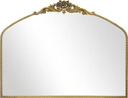 AIXI HOME Vintage Gold Arched Mirror 40"X30", Antique Baroque Mantel Mirror with Ornate Metal Frame, Victorian Dress Wall Mirror for Entryway/Fireplace/Living Room/Hallway/Bathroom/Bedroom