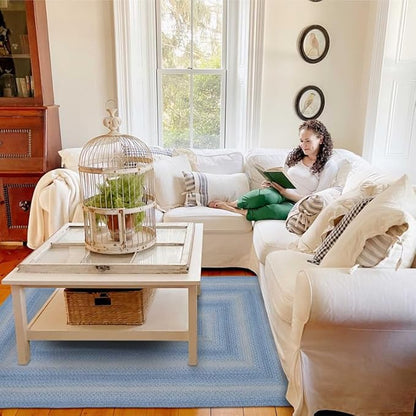 Homespice Sky Blue Jute Braided Rope Rug, 5x8' Rectangle - Country Style Coastal Decor, Perfect for Bedrooms and Living Rooms - Easy to Clean and Pet Friendly