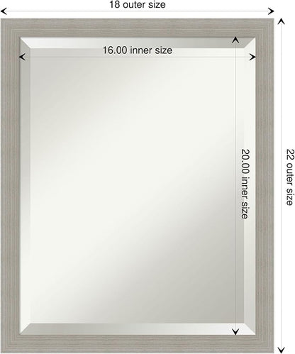 Amanti Art Grey Wall Mirror 22x18 Woodgrain Stripe Grey Rectangle Bathroom Mirror for Wall Decor Living Room, Small Casual Wood Frame, Hangs Horizonally and Vertically, Bathroom Decor, Beveled Edge