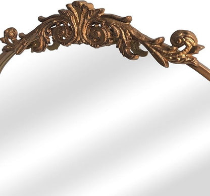 Gold Wall Mirror, Large Arched Vintage Baroque Ornate Mirrors, Traditional Decorative Antique Brass Mirror for Entryway Table, Living Room, Bedroom, Bathroom Vanity, Fireplace (30” x 36”)