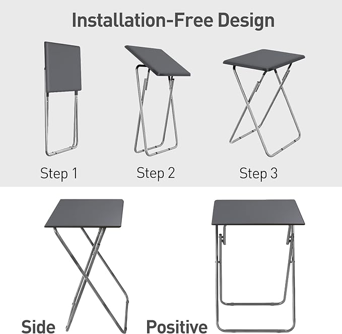 Garden 4 you Folding TV Tray Table/TV Dinner Trays Tables for Eating,Stable Tv Trays Table 25In, Folding Tray Side Table, Foldable Snack Tables for Bed & Sofa, 15 x 18.9 x 26 in (Grey,1PC)