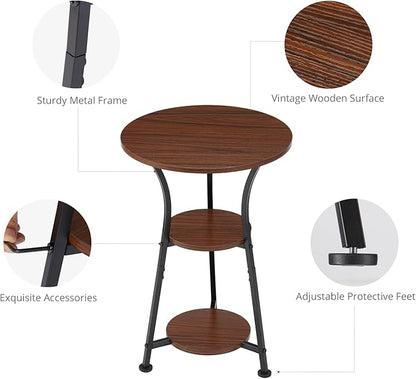 Dulcii Round Side Table for Narrow and Small Spaces,3 Tier Small Round End Table Sofa Side Table for Living Room,Small Bedside Table Round Nightstand for Bedroom