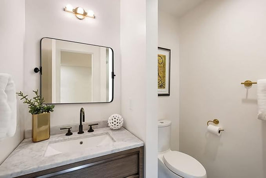 MOON MIRROR 30" x 22" Matte Black Rectangle Bathroom Mirror, Tilting Rounded Rectangular Metal Framed Pivot Wall Mirror, Hangs Horizontally Only(Overall 33.75" x 22")