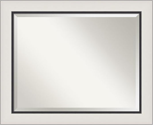 Amanti Art Silver Bathroom Mirror for Over Sink, 28x34 Ellie Silver Black Rectangle Vanity Mirror, Large Modern Contemporary Frame, Hangs Horizonally and Vertically, Bathroom Wall Decor, Beveled Edge