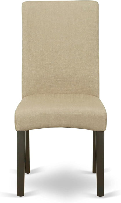 East West Furniture ANDR5-CAP-03 5 Piece Kitchen Table & Chairs Set Includes a Round Dining Room Table with Pedestal and 4 Brown Linen Fabric Parson Dining Chairs, 36x36 Inch, Cappuccino
