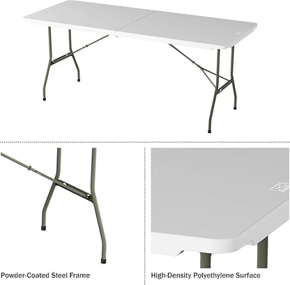 Lavish Home 6-Foot Folding Table - Indoor and Outdoor Table for Camping, Dining, Buffets, Crafts, and Playing Cards - Portable Picnic Table (White)