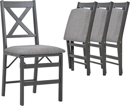 COLAMY Folding Dining Chairs Set of 4 – Dark Grey Upholstered Dining Room Chairs with Wooden Frame, Pre-Assembled, Space Saving Modern Kitchen & Dining Room Furniture for Small Spaces
