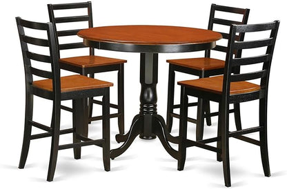 East West Furniture TRFA5-BLK-W 5 Piece Counter Height Pub Set Includes a Round Dining Room Table and 4 Kitchen Chairs, 42x42 Inch, Black & Cherry