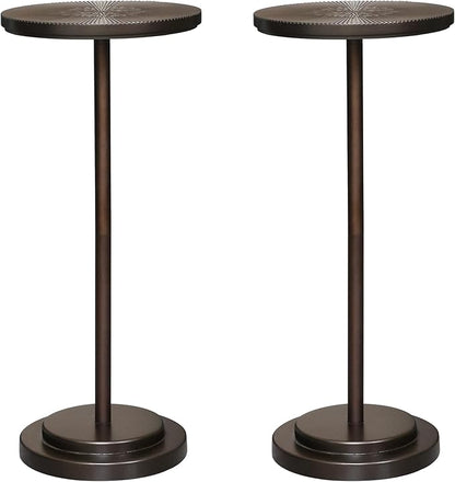 Drink Table Set of 2, Small Round Pedestal Side Table with Carved Top for Living Room, Bedroom, Small Space, Corners and Office, Brown