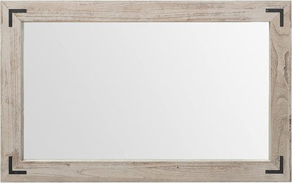 YOSHOOT Rustic Wooden Framed Wall Mirror, Natural Wood Bathroom Vanity Mirror for Farmhouse Decor, Vertical or Horizontal Hanging