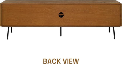 NTC Mossic TV Media Cabinet with 4 Doors for TVs, Entertainment Center with Natural Rattan, Metal Legs, Modern Storage Console for Living Room and Bedroom, Effortless Assembly, Rustic Oak