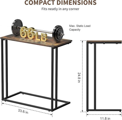 C-Shaped Side Table, Modern End Table with Metal Frame, Space Saving Design for Living Room，Large Surface Couch Table for Bedroom, and Home Office，24 x 12 x 24 inches (Brown)