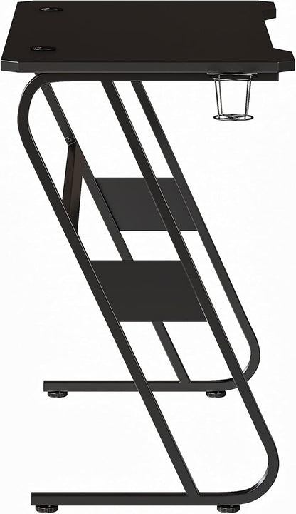 Flash Furniture Fisher Gaming Desk - Black Ergonomic Computer Desk - 51.5" Gamers Table with Cup Holder and Headphone Hook