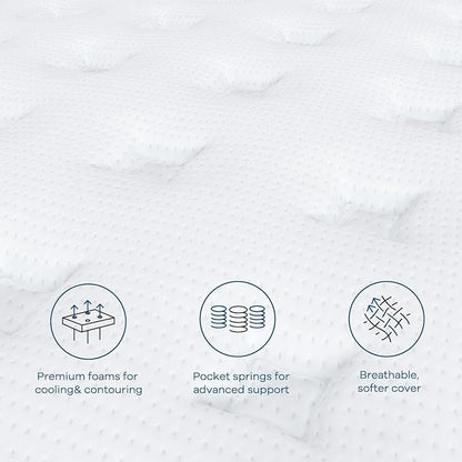 Coolvie 12 Inch King Size Mattress, Firm Feel Fiberglass Free Hybrid Mattress for Extra Lumbar & Hip Support, Cooling Knit Fabric Cover- King Mattress in a Box, CertiPUR-US® Certified foam-80x76x12