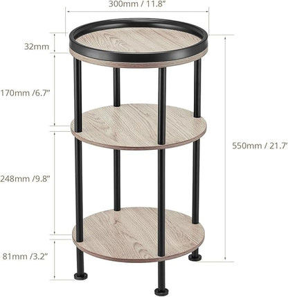 Side Table, Small Round Side Table for Small Spaces, 3-Tier Round Accent Table Slim Side Table, Modern Sofa End Table Corner Table for Living Room Nightstand Bedroom (Oak)
