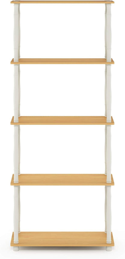 Furinno Turn-N-Tube 5-Tier Multipurpose Shelf / Display Rack / Storage Shelf / Bookshelf, Classic Tubes, Beech/White