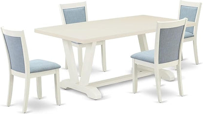 East West Furniture V027MZ015-5 5 Piece Kitchen Table & Chairs Set Includes a Rectangle Dining Table with V-Legs and 4 Baby Blue Linen Fabric Parson Chairs, 40x72 Inch, Multi-Color