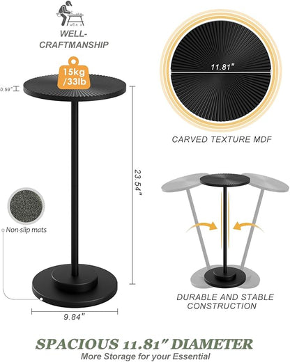 Round Side Table, Small Drink Table for Small Spaces, Modern Accent End Table Coffee Table with Metal Leg for Living Room, Bedroom, Corners, and Office (Black)