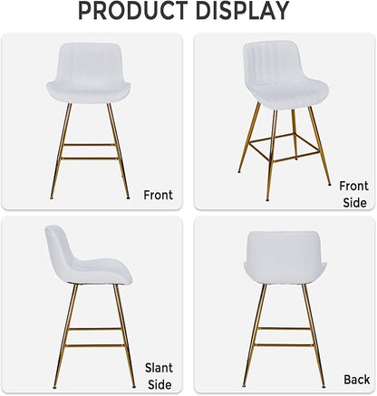Sidanli Gold Barstools Set of 2, White Bar Stools with Gold Legs, Velvet Stools for Kitchen Island, 24inch Luxury Barstools with Adjustable Footrests