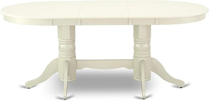 East West Furniture VAKE5-LWH-W 5 Piece Kitchen Table Set for 4 Includes an Oval Dining Room Table with Butterfly Leaf and 4 Solid Wood Seat Chairs, 40x76 Inch, Linen White