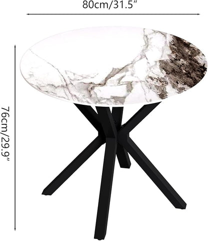 Marble Round Dining Table with Black Metal Legs, 32 in Modern Sintered Stone White Kitchen Table Circle Table for Dining Room Kitchen