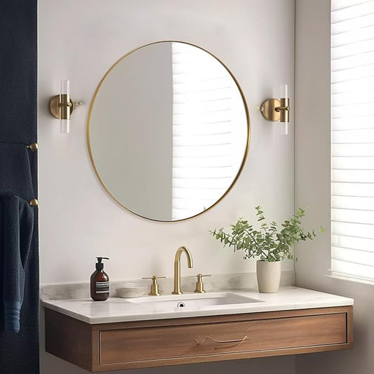 ANDY STAR 26 Inch Round Mirror, Brass Bathroom Mirror, Gold Circle Mirror with Stainless Steel Frame for Bathroom, Vanity, Living Room, Entryway