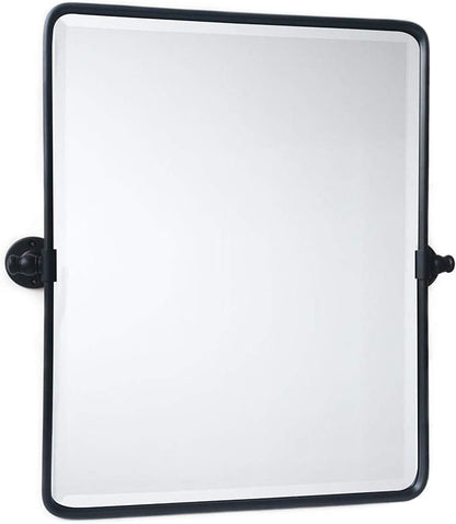 20 x 24 ‘’ Farmhouse Black Metal Framed Pivot Rectangle Bathroom Mirror Rounded Rectangluar Tilting Beveled Vanity Mirrors for Wall Décor