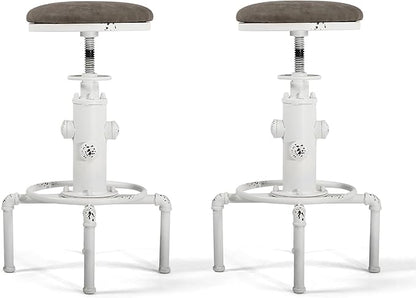 Topower Antique Vintage Industrial Barstool PU Leather Water Pipe Fire Hydrant Design Cafe Coffee Industrial Bar Stool Set of 2 Antique White