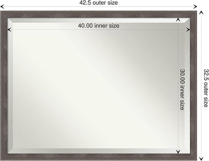 Amanti Art Grey Wall Mirror 33x43 Pinstripe Lead Grey Rectangle Bathroom Mirror for Wall Decor Living Room, X-Large Modern Wood Frame, Hangs Horizonally and Vertically, Bathroom Decor, Beveled Edge