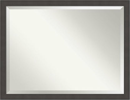 Amanti Art Silver Bathroom Mirror for Over Sink, 34x44 Blaine Light Pewter Narrow Rectangle Vanity Mirror, X-Large Modern Contemporary Frame, Hangs Horizonally and Vertically, Bathroom Wall Decor