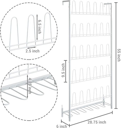 MyGift Modern Matte White Metal Hanging Shoe Rack for Walk in Closet, Mudroom and Entryway, Wall Mounted Space Saving Organizer for Shoes and Boots, Holds 18 Pairs