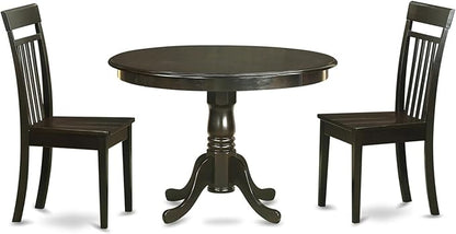 East West Furniture HLCA3-CAP-W 3 Piece Dining Set Contains a Round Dining Room Table with Pedestal and 2 Kitchen Chairs, 42x42 Inch, Cappuccino