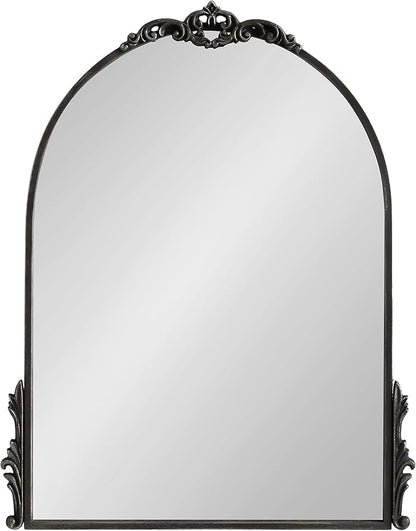 Kate and Laurel Myrcelle Traditional Arched Mirror; 21 x 26; Antique Black; Decorative Arch Vintage Mirror with Ornate Garland Detailing Along The Crown and Edges of The Frame
