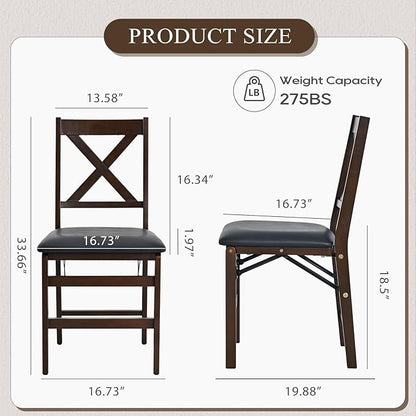 COLAMY Folding Dining Chairs Set of 2 – Dark Brown Wooden Dining Room Chairs, Pre-Assembled, Space Saving Kitchen & Dining Room Furniture, Mid Century Rustic Style, Indoor Outdoor Use