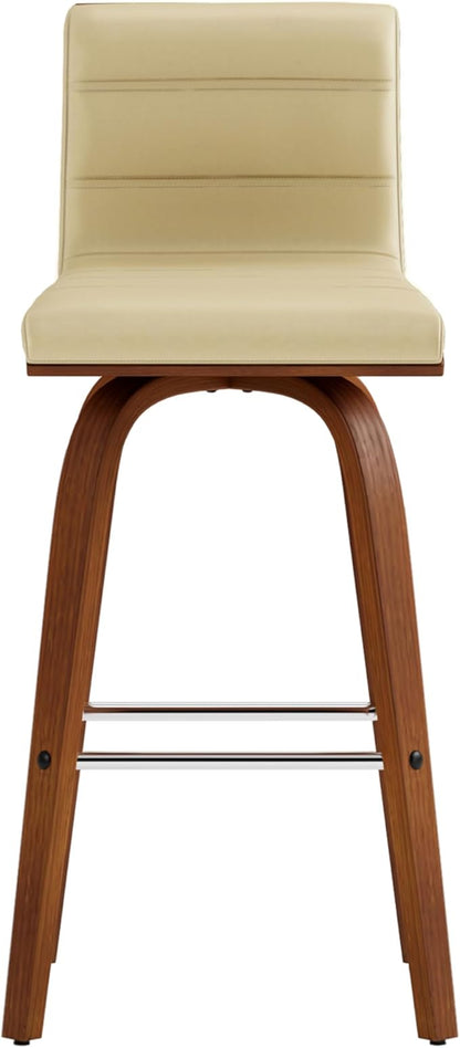 Armen Living Vienna Modern Swivel 26" Counter Height Barstool with Cream Faux Leather and Walnut Wood Finish