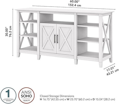 Bush Furniture Key West Tall TV Stand for 65 Inch TV in Pure White Oak, Farmhouse Entertainment Center with Storage