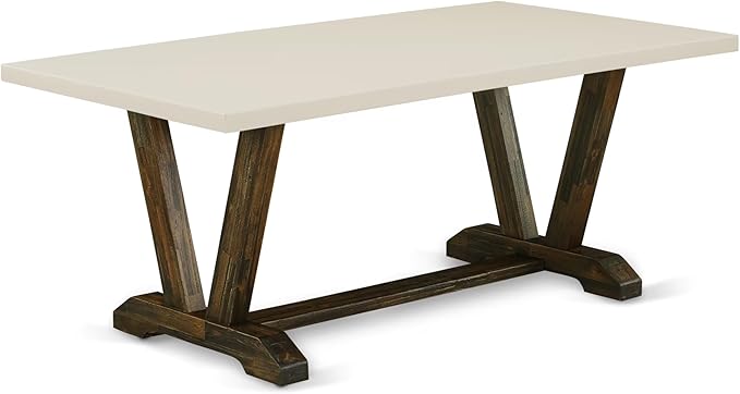 East West Furniture V727FL716-7 7 Piece Dining Room Table Set Consist of a Rectangle Kitchen Table with V-Legs and 6 Dark Khaki Linen Fabric Parson Dining Chairs, 40x72 Inch, Multi-Color