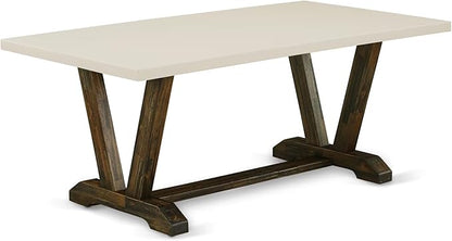 East West Furniture V727MZ716-6 6 Piece Dining Set Contains a Rectangle Dining Room Table with V-Legs and 4 Dark Khaki Linen Fabric Upholstered Chairs with a Bench, 40x72 Inch, Multi-Color