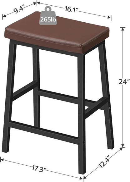 HOOBRO Bar Stools, 24" Set of 2 Bar Chairs, PU Leather Upholstered Breakfast Stools, Easy Assembly, Suitable for Kitchen, Bar, Dining Room, Brown and Black BC01MD01