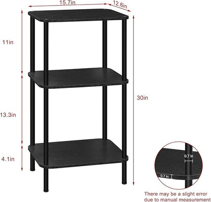 smusei 3 Tier Small End Table Tall Telephone Table with Storage Shelves Black Sidetable for Small Spaces Tall Night Stand Table for Bedroom, Living Room, Office, Sofa Couch