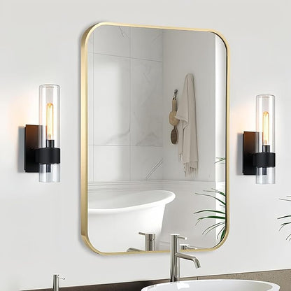 Gold Bathroom Mirror, 16x20 Inch Brushed Gold Aluminum Alloy Framed Rectangle Wall Mirror, Crystal Clear Reflection, Anti-Rust, Easy to Install Vertically or Horizontally