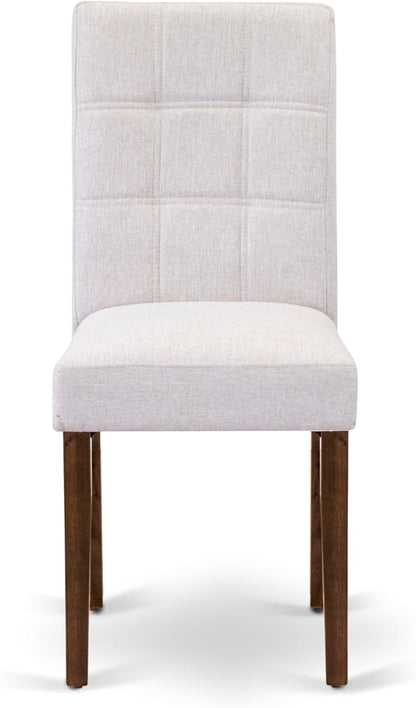 East West Furniture DLAS3-AWA-08 3 Piece Dinner Table Set Includes A Mid Century Modern Table and 2 Mist Beige Polyester Fabric Dinning Chairs, Antique Walnut