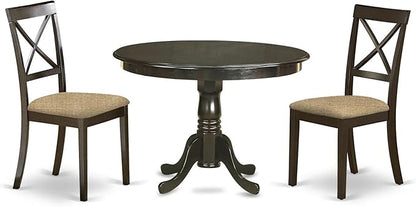 East West Furniture HLBO3-CAP-C 3 Piece Dining Table Set for Small Spaces Contains a Round Dining Room Table with Pedestal and 2 Linen Fabric Upholstered Chairs, 42x42 Inch, Cappuccino