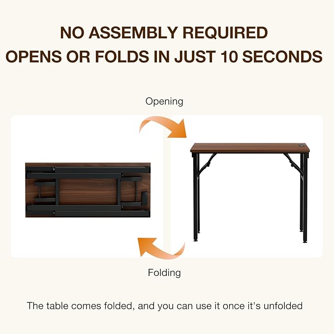 TEMI Small Computer Desk Folding Table - No Assembly, Compact 35.8" Foldable Desk with Power Outlets & USB Charging Port, Portable Small Office Desk, Ideal Mini Study Table for Narrow Spaces, Walunt