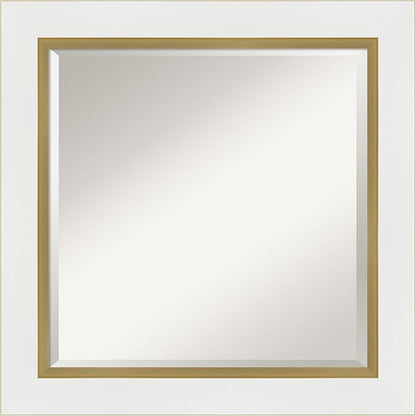 Amanti Art White Bathroom Mirror for Over Sink, 25x25 Eva White Gold Square Vanity Mirror, Medium Modern Frame, Hangs Horizonally and Vertically, Bathroom Wall Decor, Beveled Edge from WI, USA