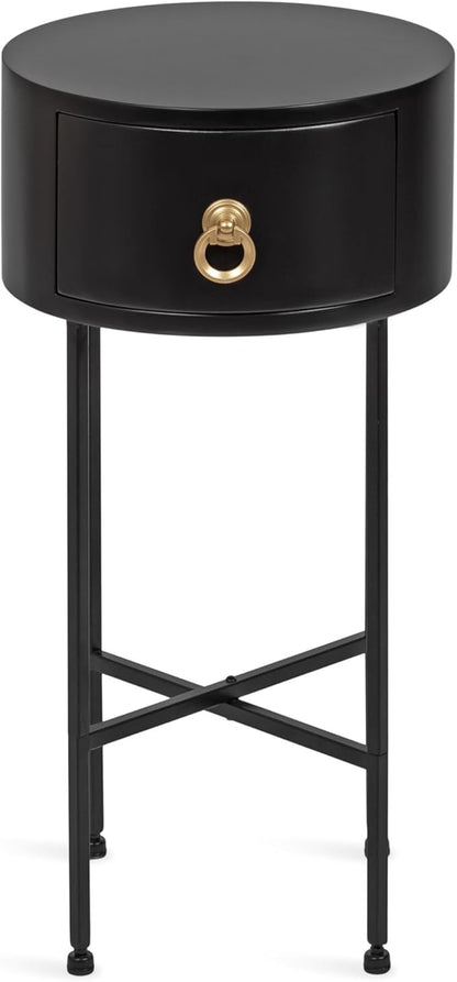 Kate and Laurel Decklyn Decorative Glam Round Side Table, 14 x 14 x 24, Black and Gold, Modern Circle Living Room Table with Pull Drawer for Useful Storage